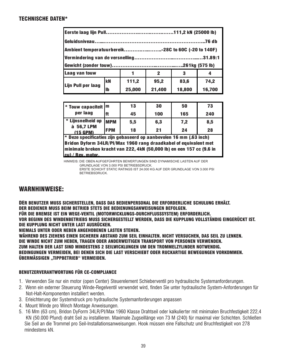 Warnhinweise | Ramsey Winch RPH 111,2 Planetary Industrial User Manual | Page 44 / 81