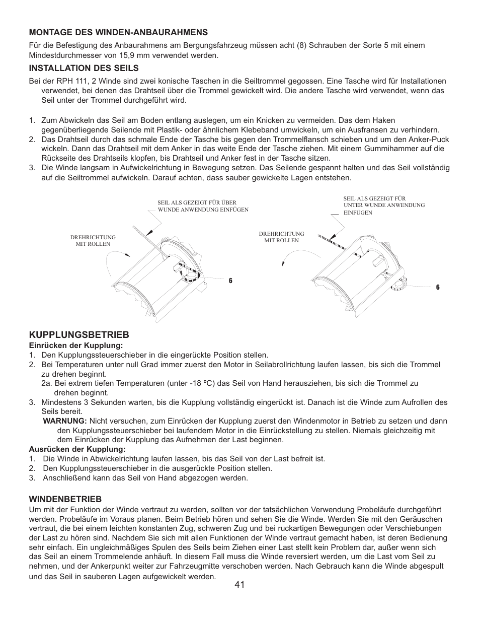 Kupplungsbetrieb | Ramsey Winch RPH 111,2 Planetary Industrial User Manual | Page 46 / 81