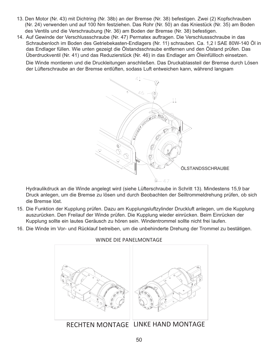 Rechten montage linke hand montage | Ramsey Winch RPH 111,2 Planetary Industrial User Manual | Page 55 / 81