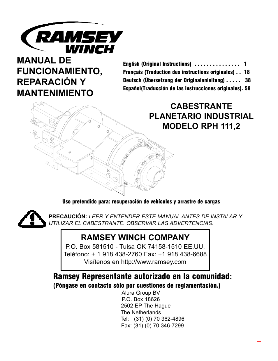 Rph111,2 es 1211, Cabestrante planetario industrial modelo rph 111,2, Ramsey winch company | Ramsey representante autorizado en la comunidad | Ramsey Winch RPH 111,2 Planetary Industrial User Manual | Page 62 / 81