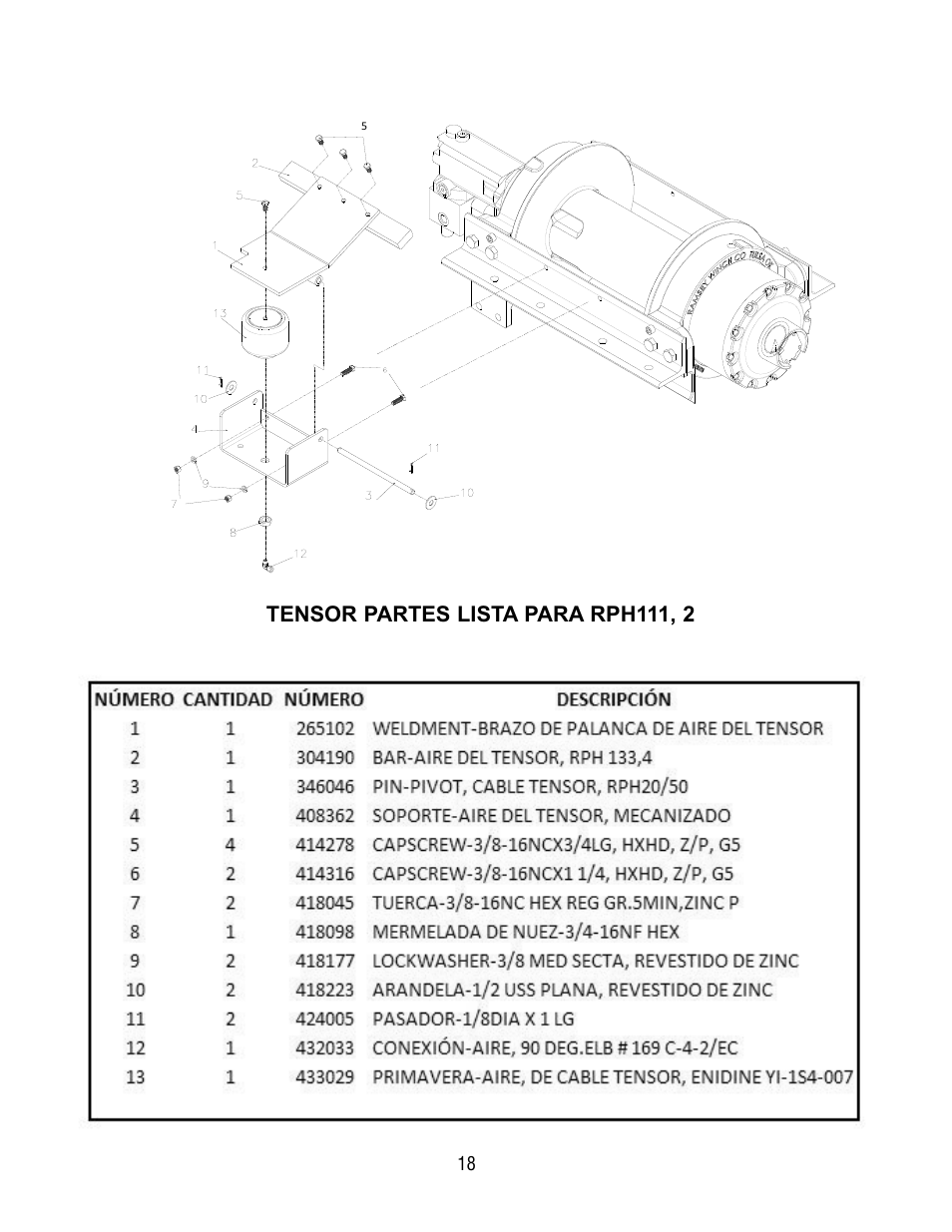 Tensor partes lista para rph111, 2 | Ramsey Winch RPH 111,2 Planetary Industrial User Manual | Page 80 / 81