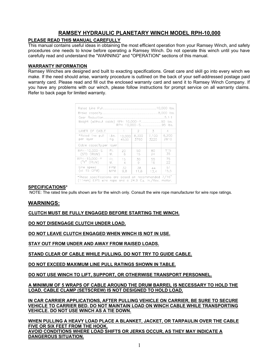 Ramsey Winch RPH-10000 User Manual | Page 4 / 28