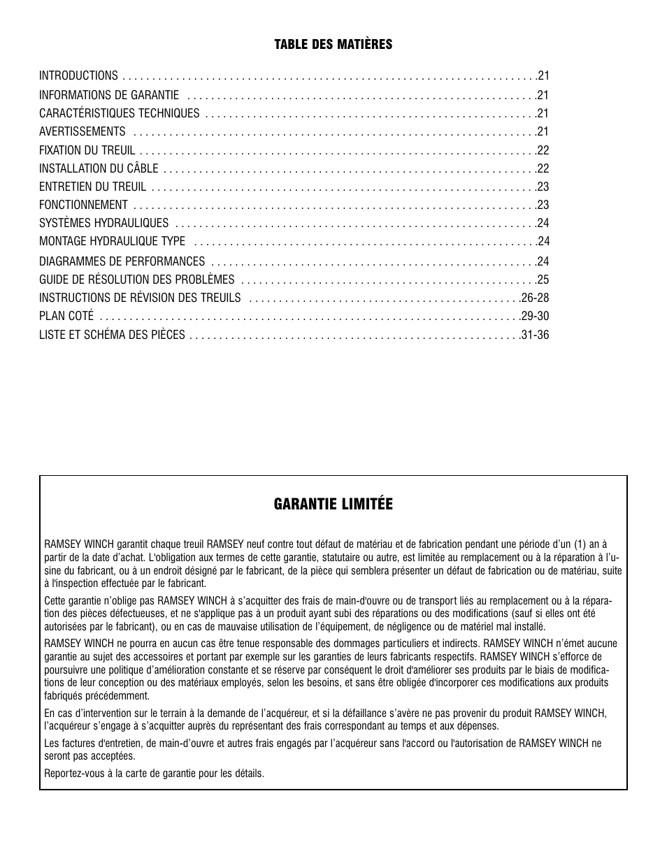 Garantie limitée | Ramsey Winch RPH-12000 User Manual | Page 20 / 72