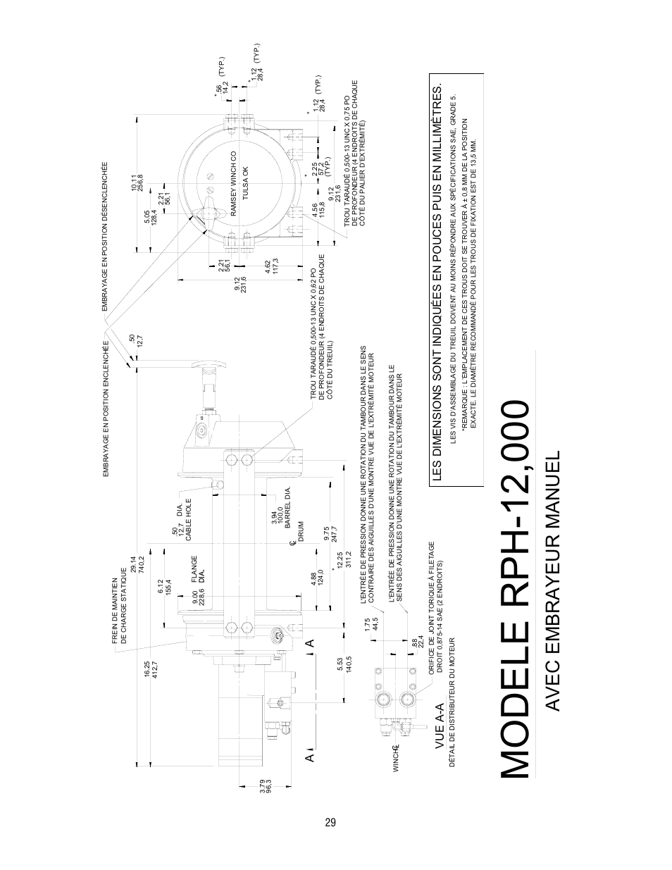Avec embrayeur manuel, Vu e a- a | Ramsey Winch RPH-12000 User Manual | Page 29 / 72