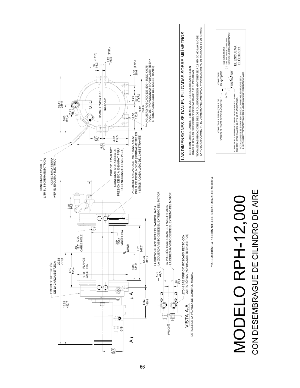 Con desembrague de cilindro de aire, Vista a- a | Ramsey Winch RPH-12000 User Manual | Page 66 / 72