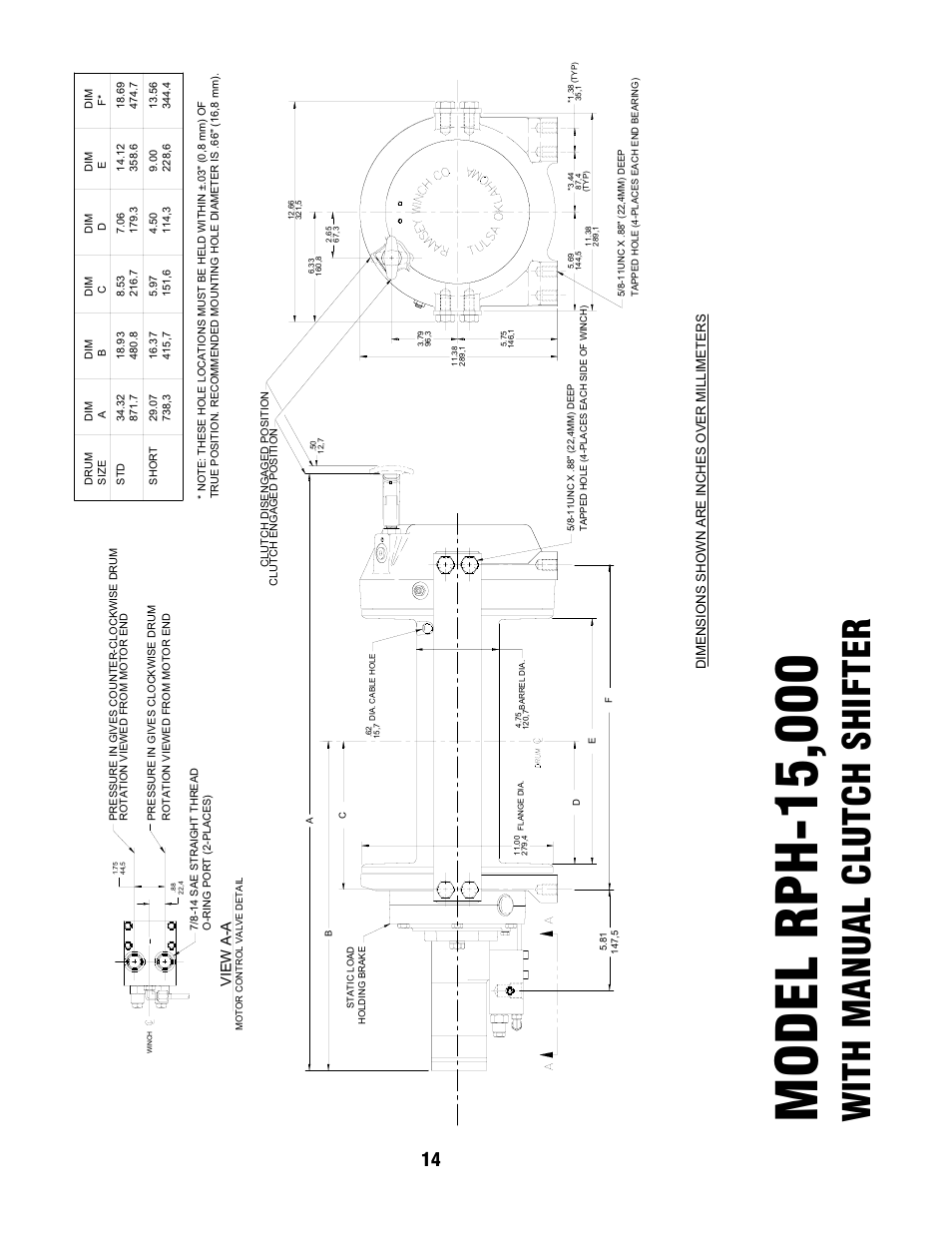 With manu al cl utch shif ter, View a-a | Ramsey Winch RPH-15000 (CURRENT) User Manual | Page 14 / 20