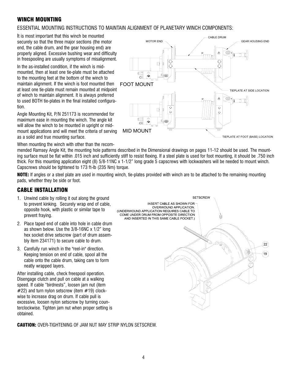 Winch mounting, Cable installation | Ramsey Winch RPH-15000 User Manual | Page 4 / 64