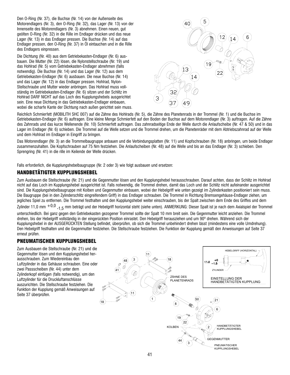 Handbetätigter kupplungshebel, Pneumatischer kupplungshebel | Ramsey Winch RPH-15000 User Manual | Page 41 / 64