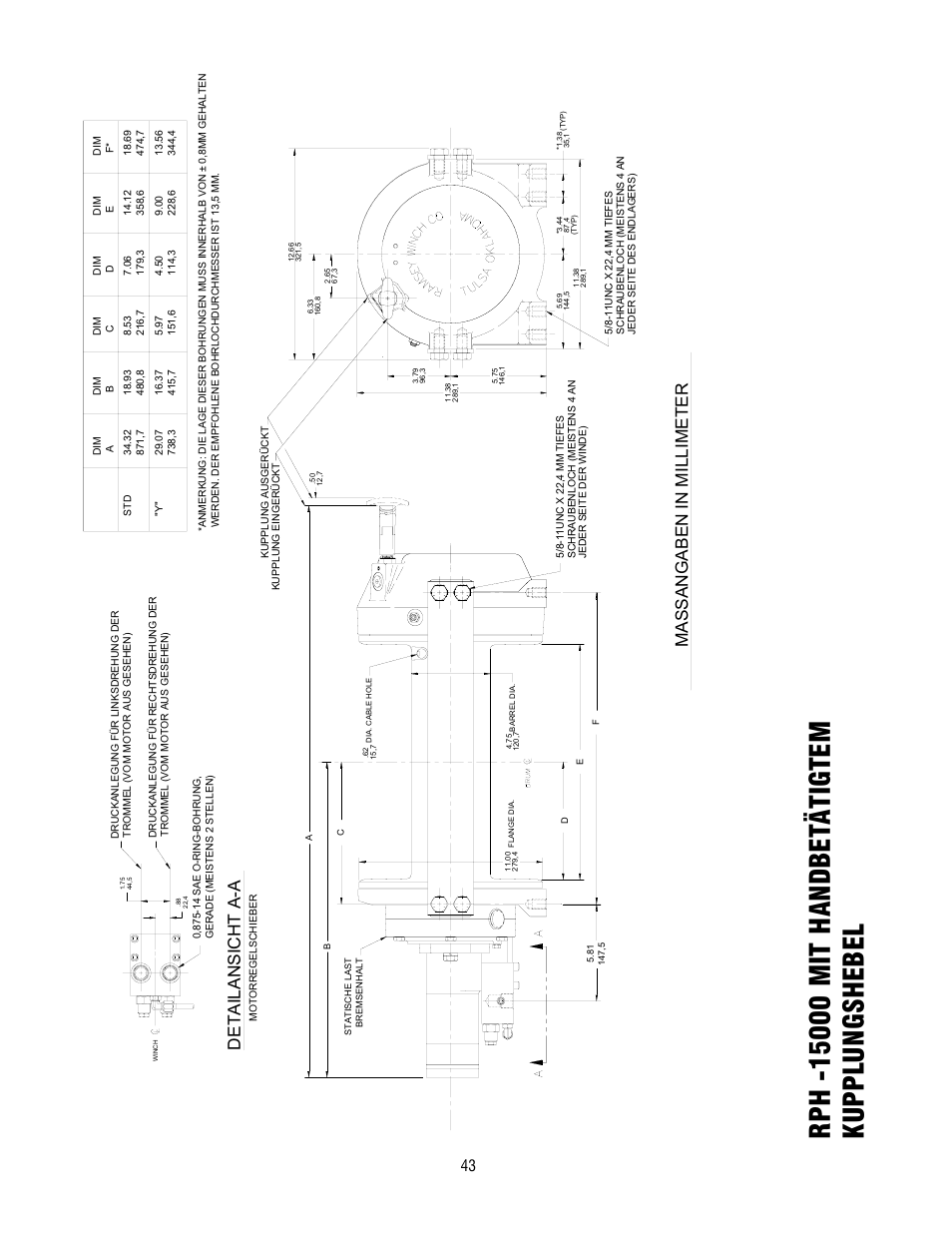 Massangaben in m illimet e r, De t a ilansic h t a-a | Ramsey Winch RPH-15000 User Manual | Page 43 / 64