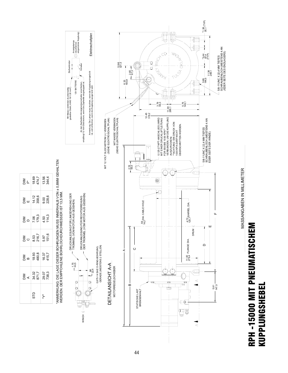 Detail ansicht a-a, Massangaben i n mi ll im eter | Ramsey Winch RPH-15000 User Manual | Page 44 / 64