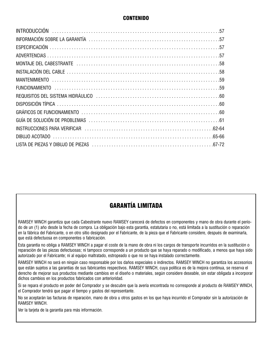 Garantía limitada | Ramsey Winch RPH-15000 User Manual | Page 50 / 64