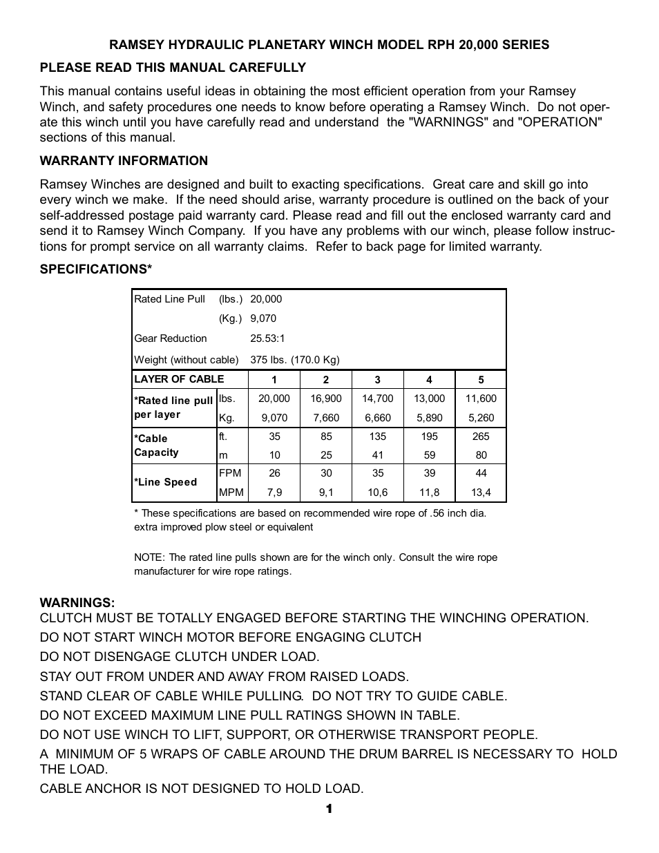 Ramsey Winch RPH-20000 (RAMSEY GBX) User Manual | Page 4 / 20