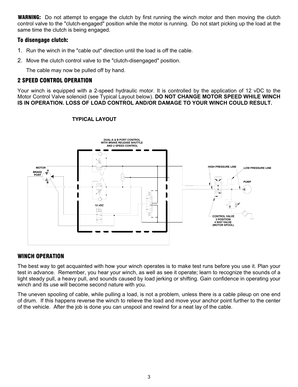 2 speed control operation, Winch operation, The cable may now be pulled off by hand | Ramsey Winch RPH-25000 QUANTUM W/2-SPD MOTOR User Manual | Page 6 / 20