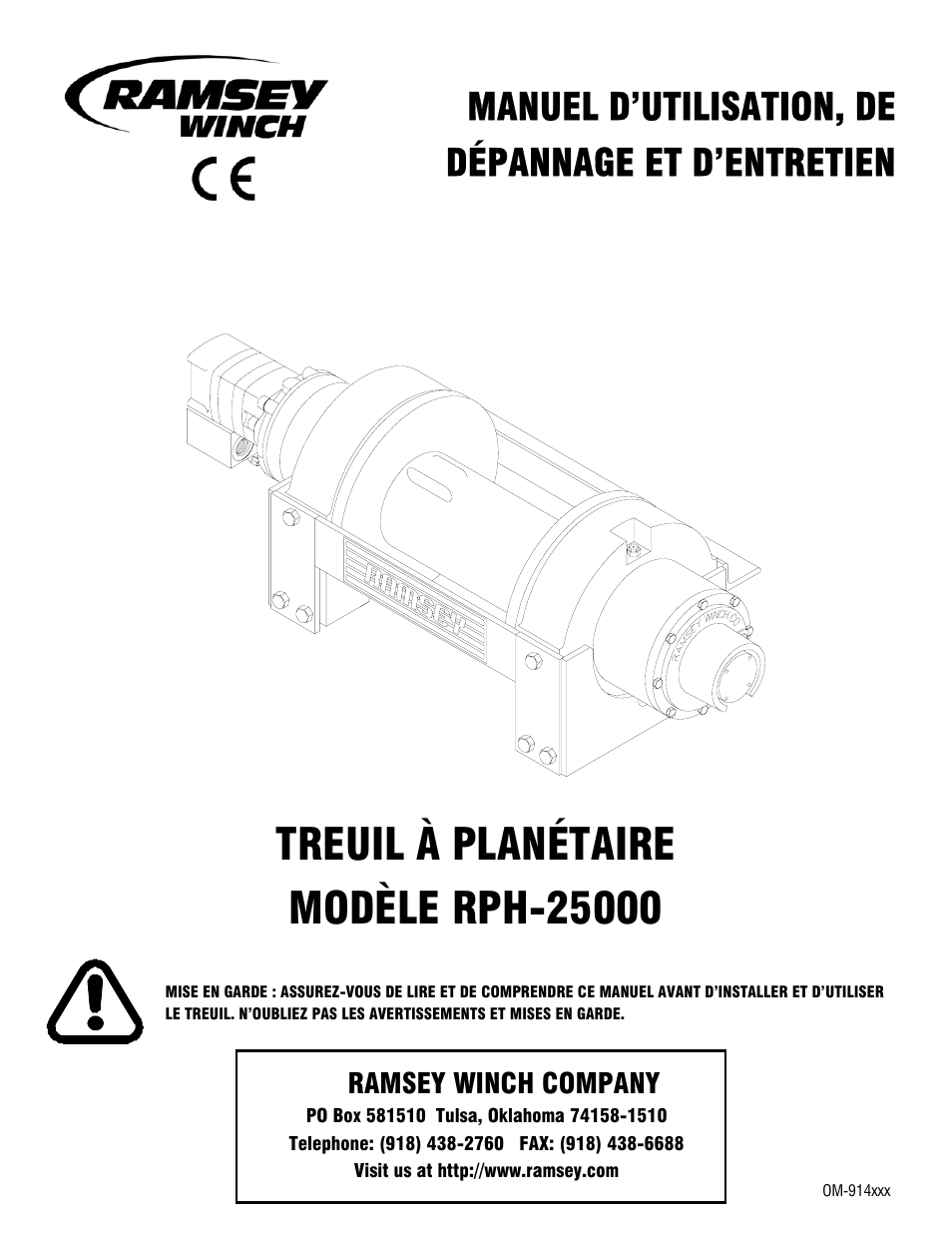 Manuel d’utilisation, de, Dépannage et d’entretien, Ramsey winch company | Ramsey Winch RPH-25000 User Manual | Page 15 / 56