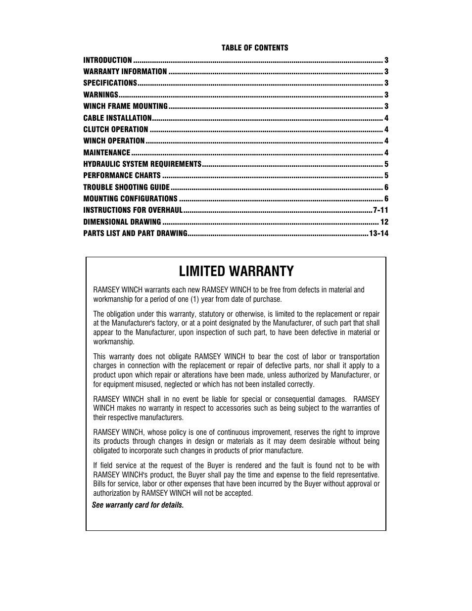 Limited warranty | Ramsey Winch RPH-25000 User Manual | Page 2 / 56