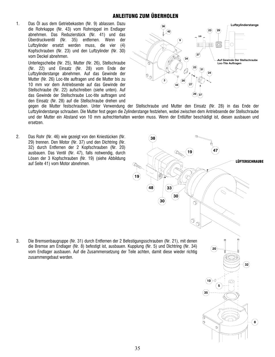 35 anleitung zum überholen, Bleeder fitting | Ramsey Winch RPH-25000 User Manual | Page 35 / 56