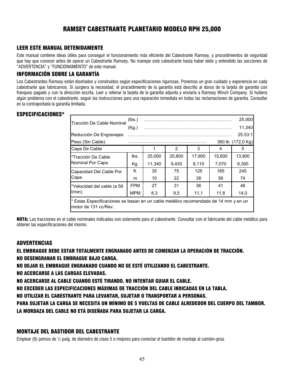 Ramsey Winch RPH-25000 User Manual | Page 45 / 56