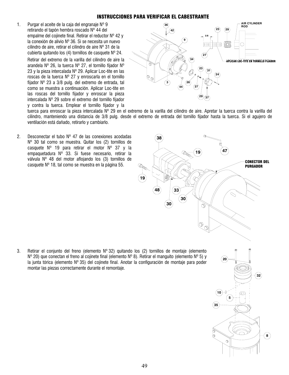 Instrucciones para verificar el cabestrante, Bleeder fitting | Ramsey Winch RPH-25000 User Manual | Page 49 / 56