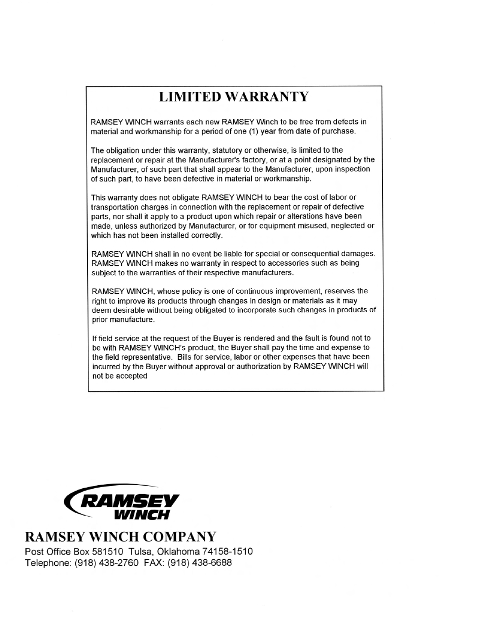 Ramsey Winch RPH-30000 User Manual | Page 20 / 20