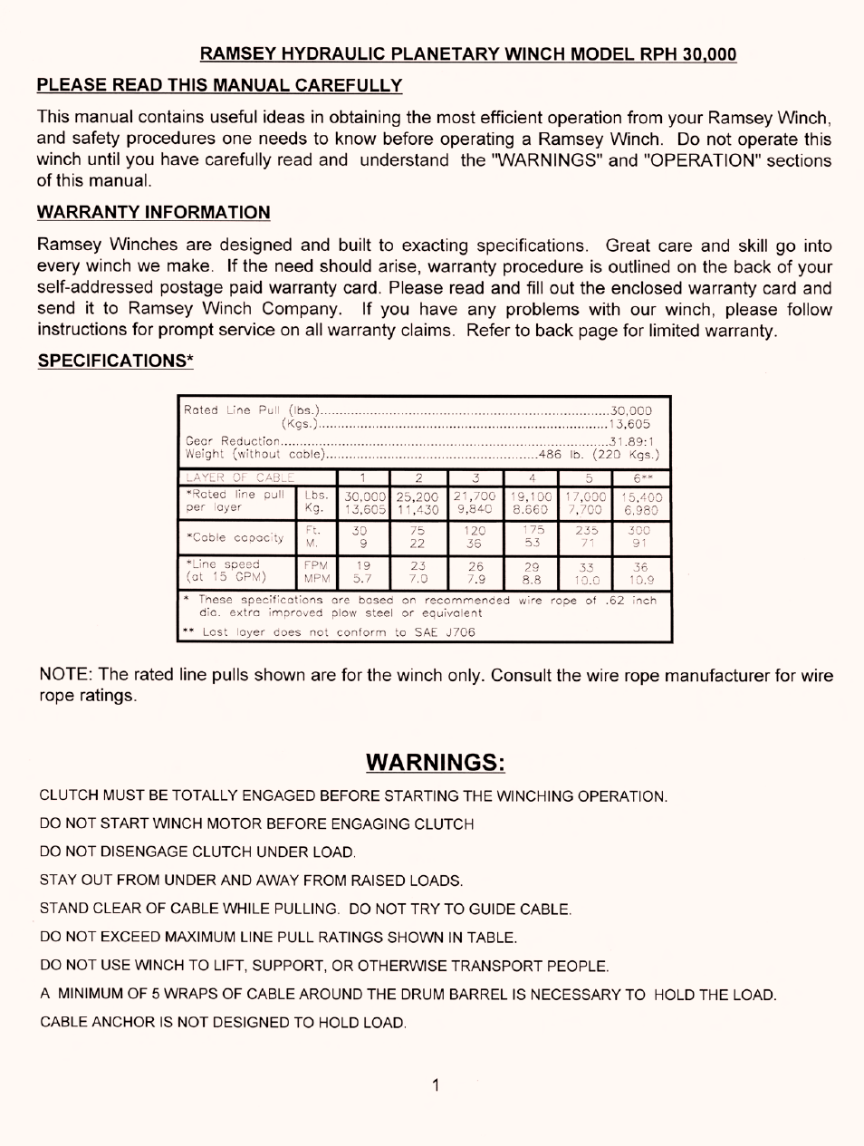 Ramsey Winch RPH-30000 User Manual | Page 3 / 20