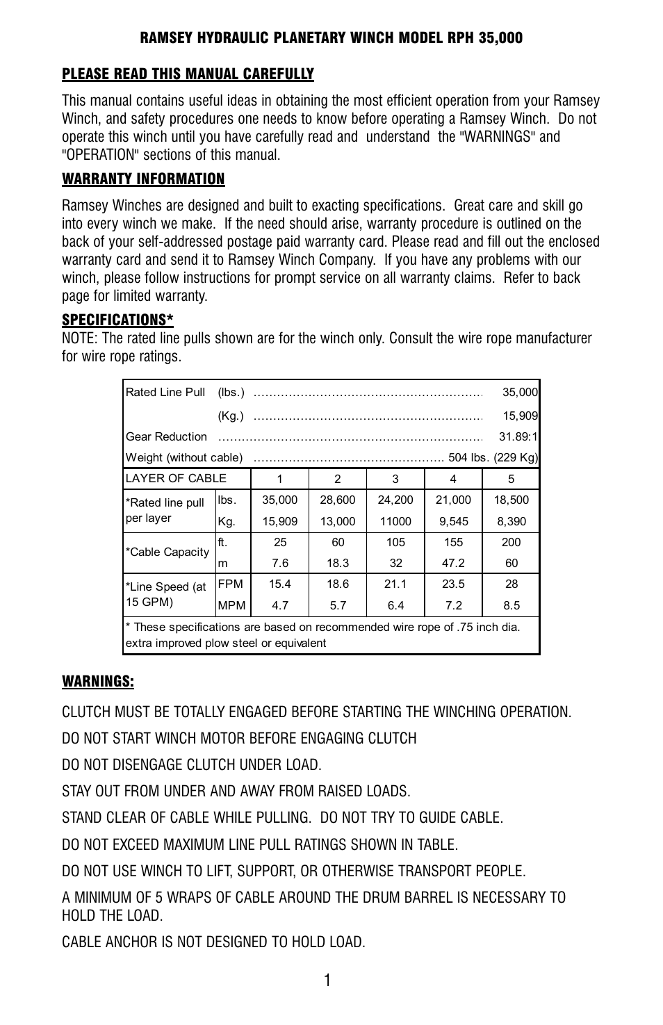 Ramsey Winch RPH-35000 User Manual | Page 3 / 20