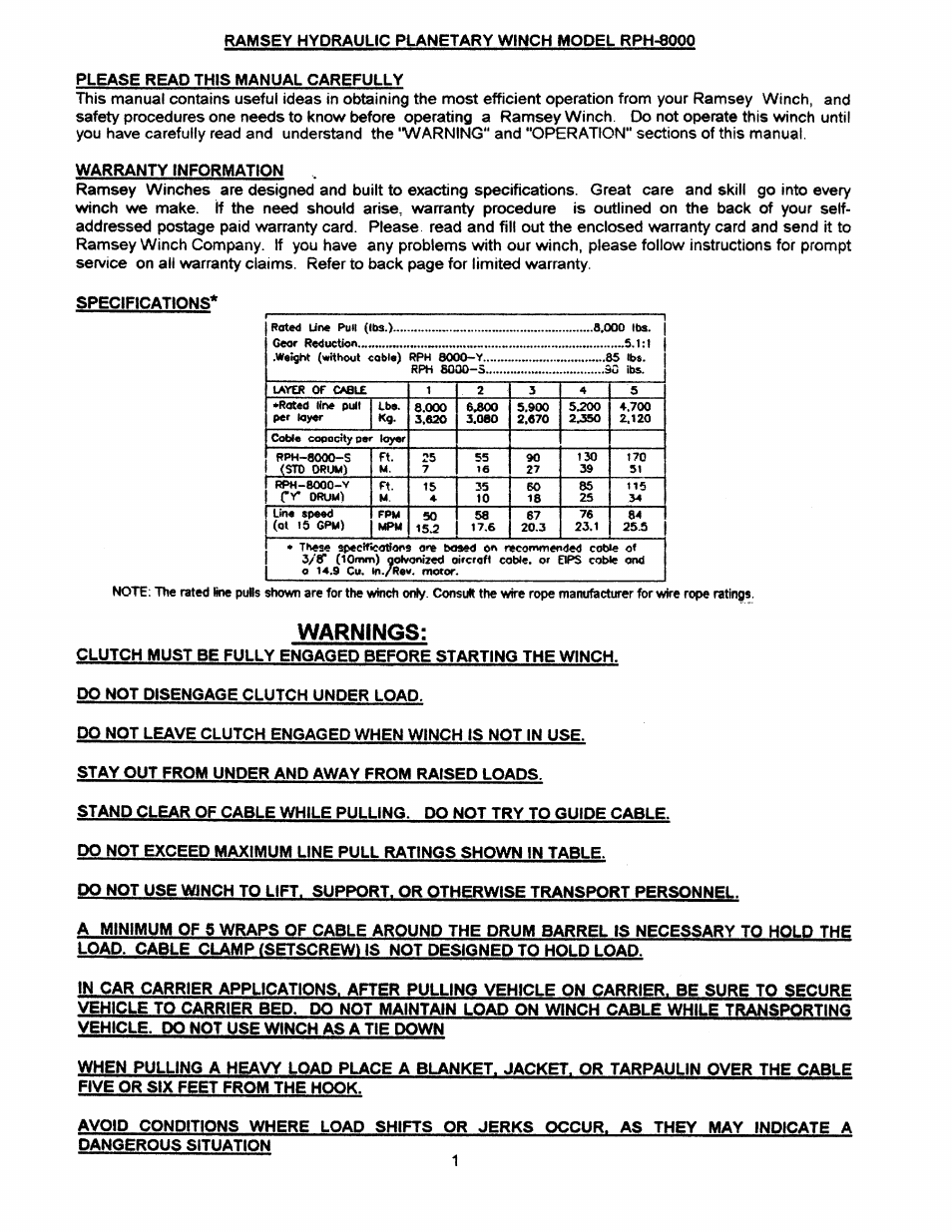 Ramsey Winch RPH-8000 User Manual | Page 3 / 28