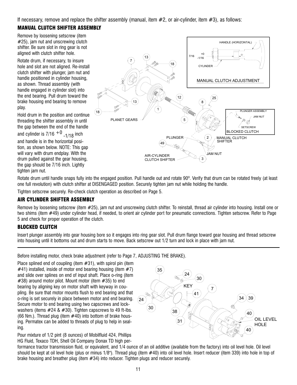 Air cylinder shifter assembly, Blocked clutch | Ramsey Winch RPH-8000 User Manual | Page 11 / 84