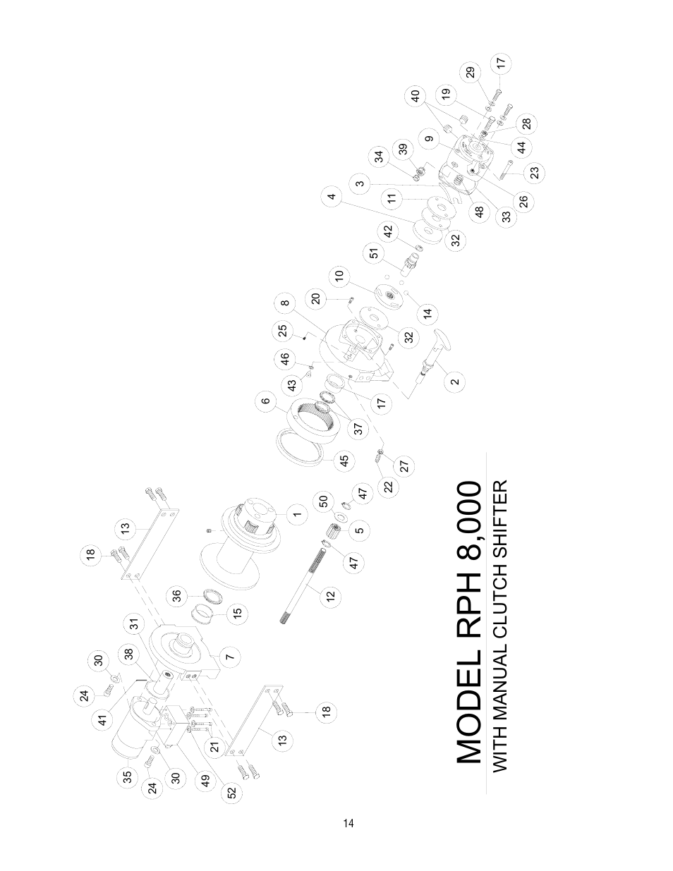 Model rph 8,000, With manual clutch s h ifte r | Ramsey Winch RPH-8000 User Manual | Page 14 / 84