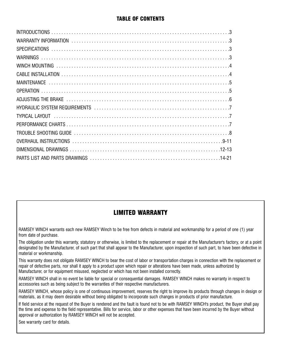 Limited warranty | Ramsey Winch RPH-8000 User Manual | Page 2 / 84