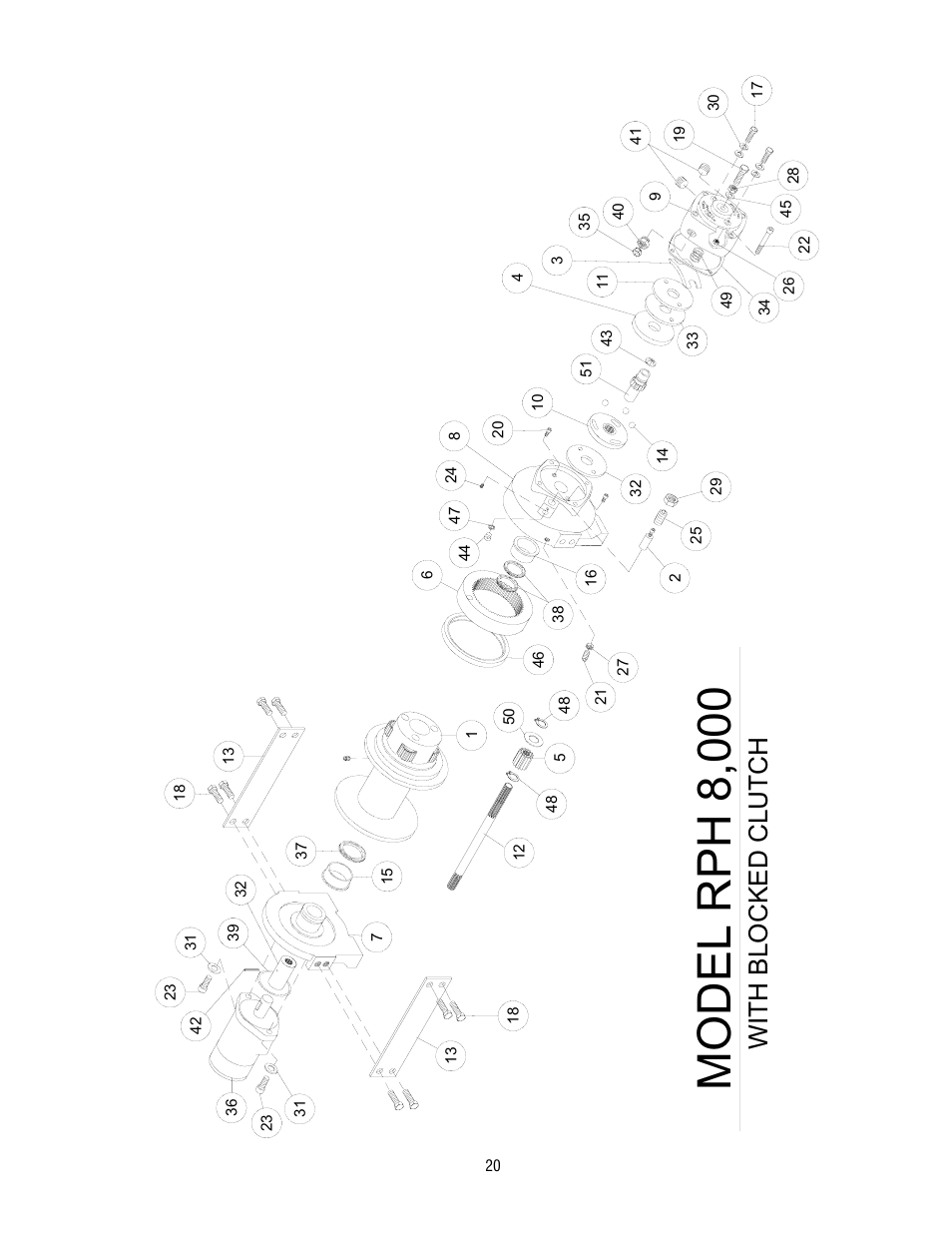Model rph 8,000, With blocke d clutch | Ramsey Winch RPH-8000 User Manual | Page 20 / 84