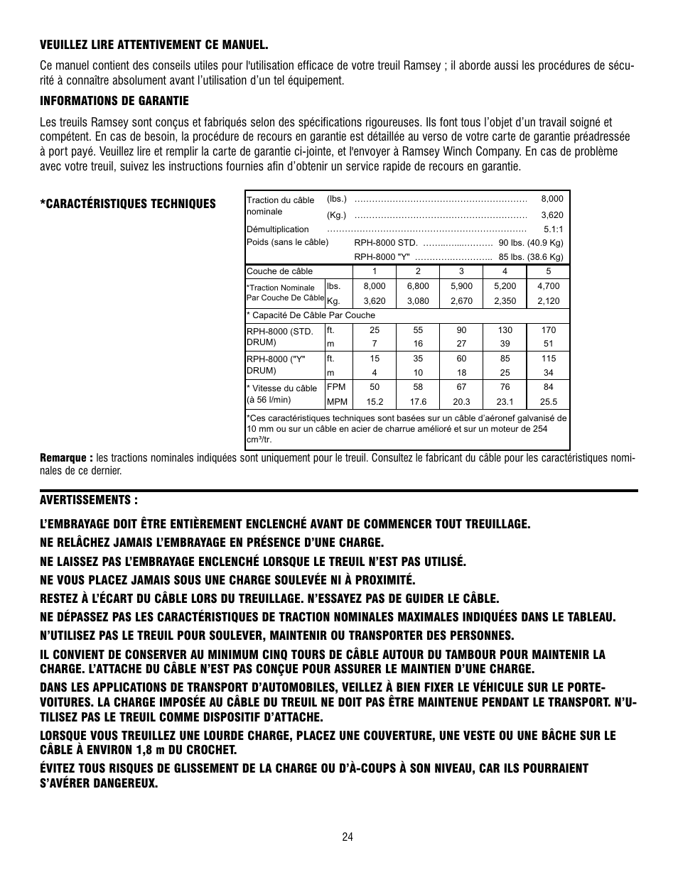 Ramsey Winch RPH-8000 User Manual | Page 24 / 84