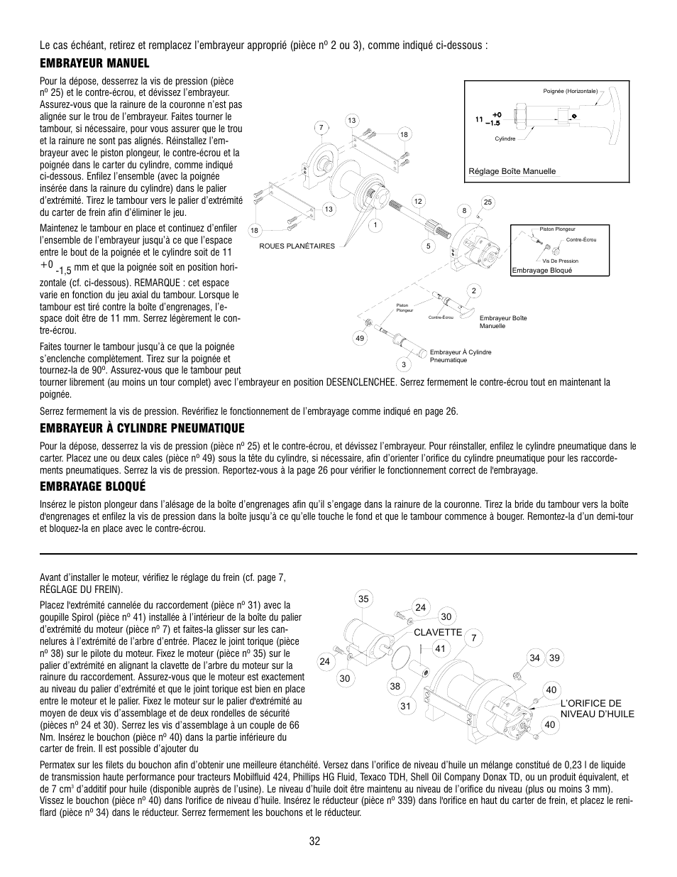 Embrayeur manuel, Embrayeur à cylindre pneumatique, Embrayage bloqué | Ramsey Winch RPH-8000 User Manual | Page 32 / 84