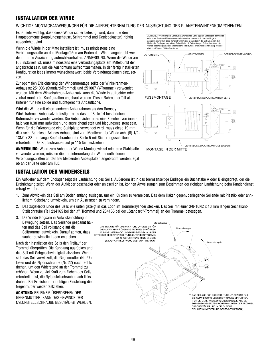 Installation der winde, Installation des windenseils | Ramsey Winch RPH-8000 User Manual | Page 46 / 84