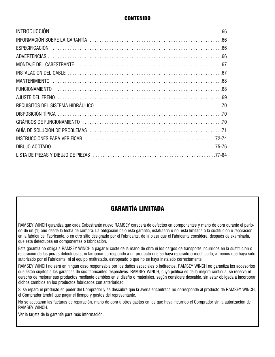 Garantía limitada | Ramsey Winch RPH-8000 User Manual | Page 65 / 84