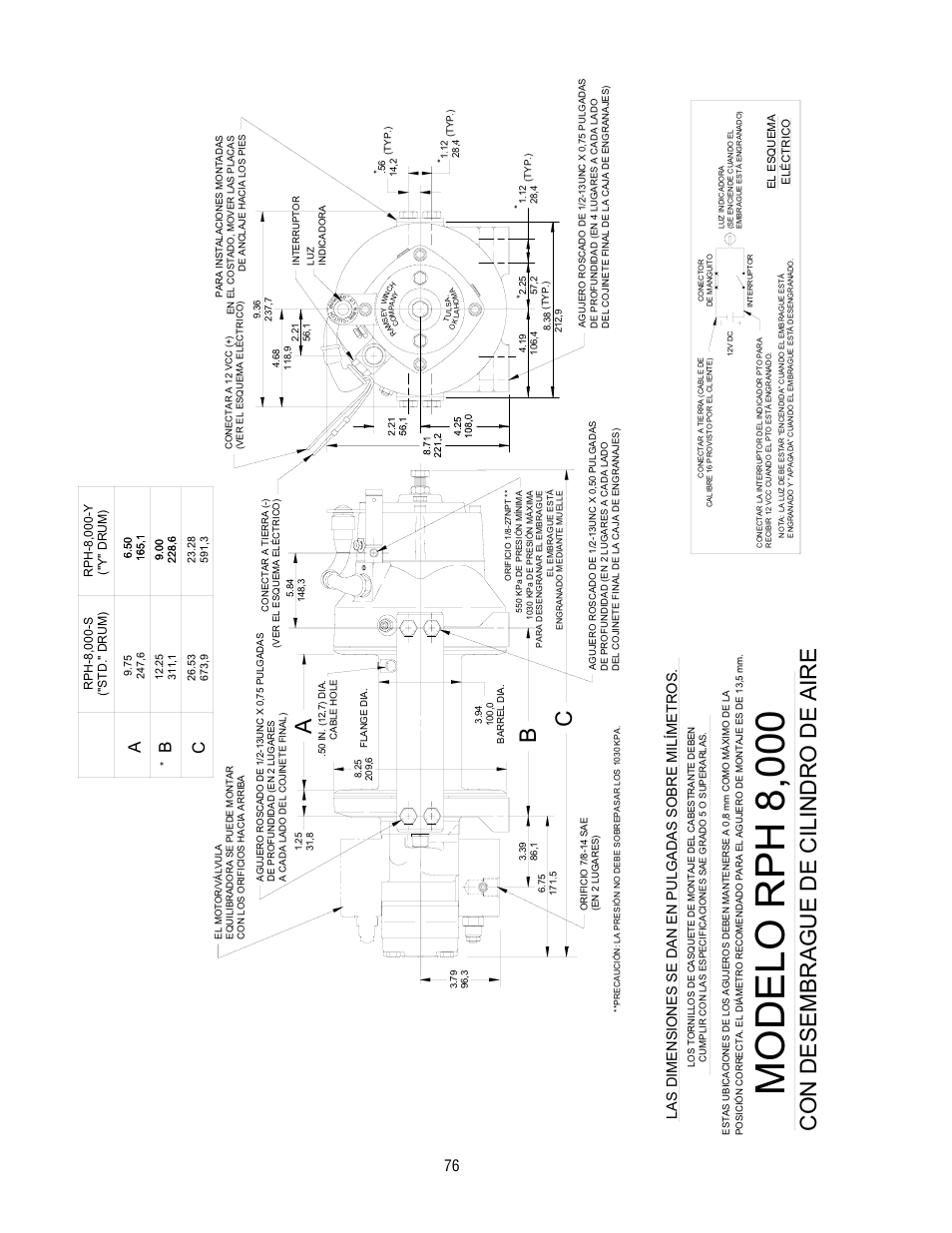 Modelo rph 8,000, Ab c, Con desembrague de cilindro de ai re | Ramsey Winch RPH-8000 User Manual | Page 76 / 84