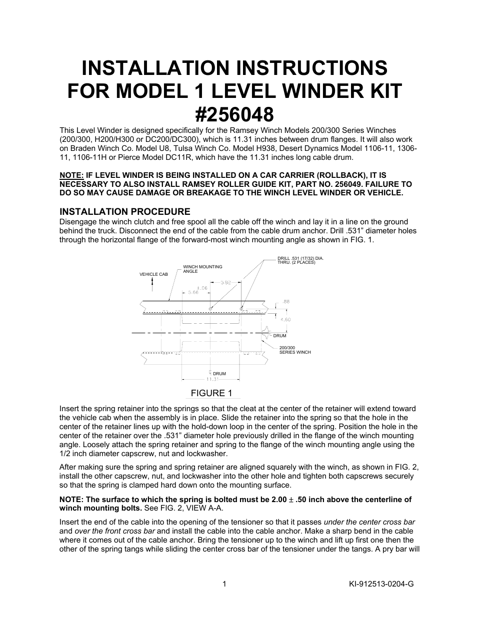 Ramsey Winch LEVEL WINDER 1 256048 User Manual | 2 pages