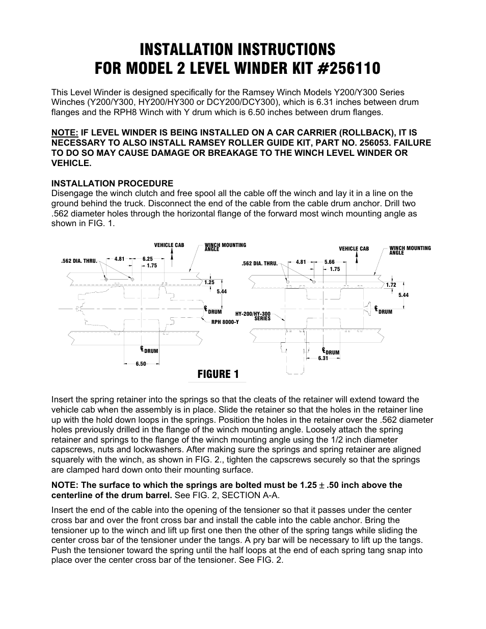 Ramsey Winch LEVEL WINDER 2 L.H. 256110 User Manual | 2 pages