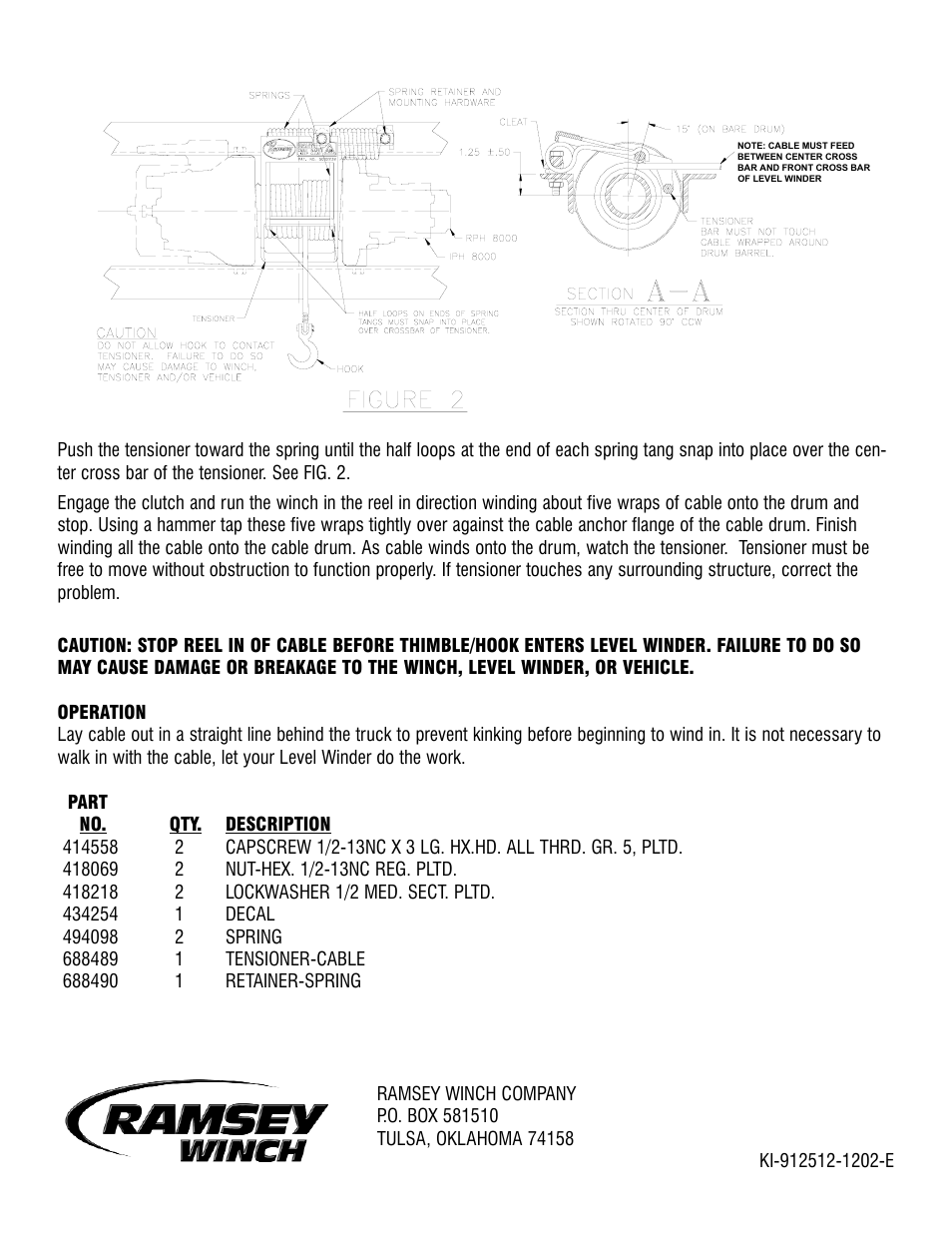 Ramsey Winch LEVEL WINDER 2 R.H. 256052 User Manual | Page 2 / 2