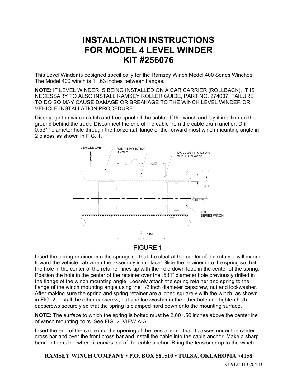 Ramsey Winch LEVEL WINDER 4 256076 User Manual | 2 pages