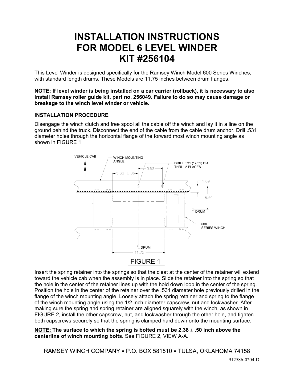 Ramsey Winch LEVEL WINDER 6 256104 User Manual | 2 pages