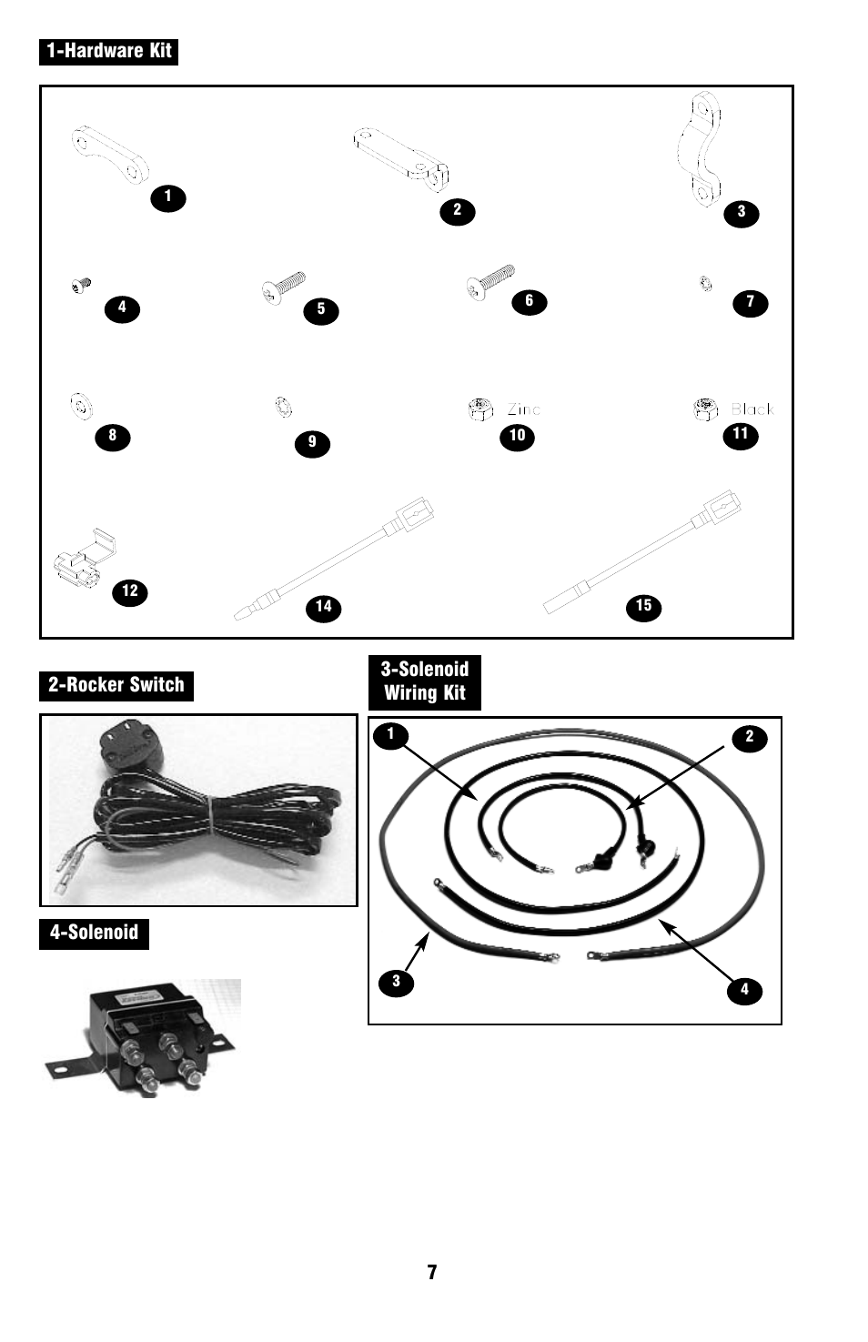 Solenoid wiring kit, Hardware kit 2-rocker switch 4-solenoid | Ramsey Winch MINI ROCKER SWITCH REPLACEMENT KIT 256128 User Manual | Page 7 / 8