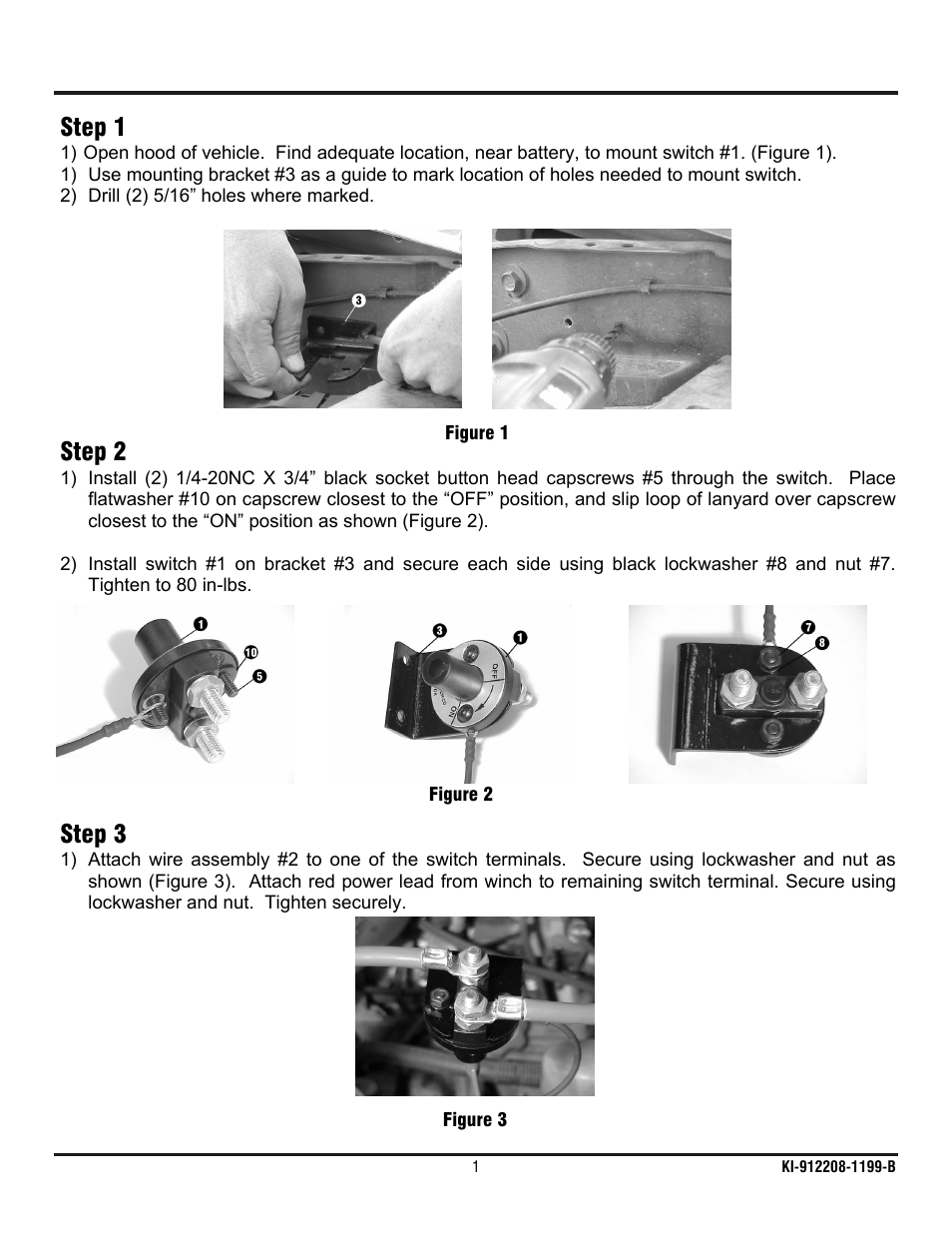 Step 1, Step 2, Step 3 | Ramsey Winch ON OFF SWITCH KIT 282053 User Manual | Page 2 / 3