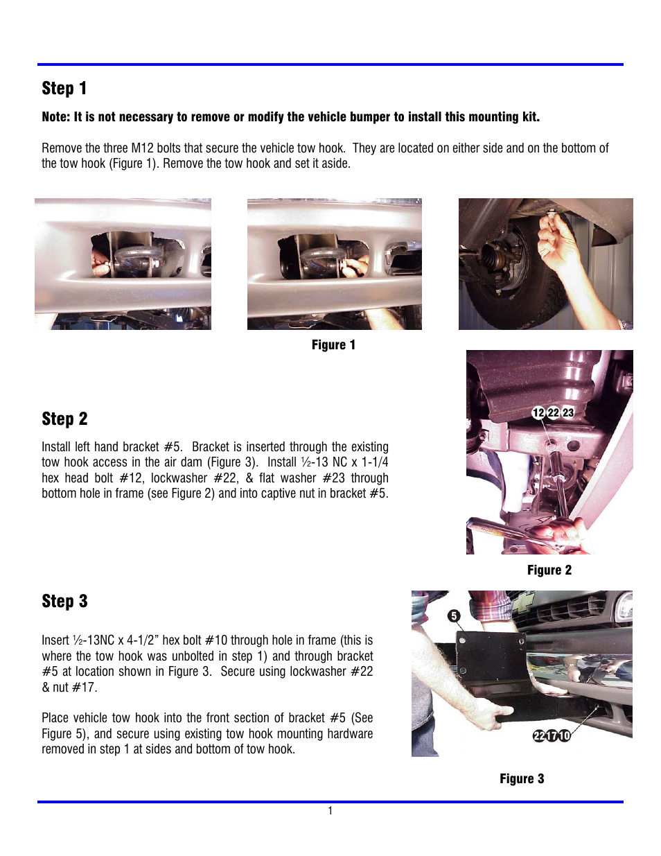 Step 1, Step 2, Step 3 | Ramsey Winch CHEVY GRILL GUARD KIT 295367 (RE WINCH) User Manual | Page 2 / 7