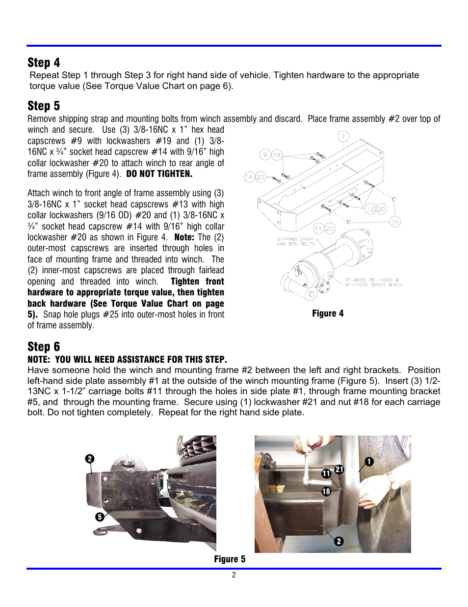 Step 4, Step 5, Step 6 | Ramsey Winch CHEVY GRILL GUARD KIT 295367 (RE WINCH) User Manual | Page 3 / 7