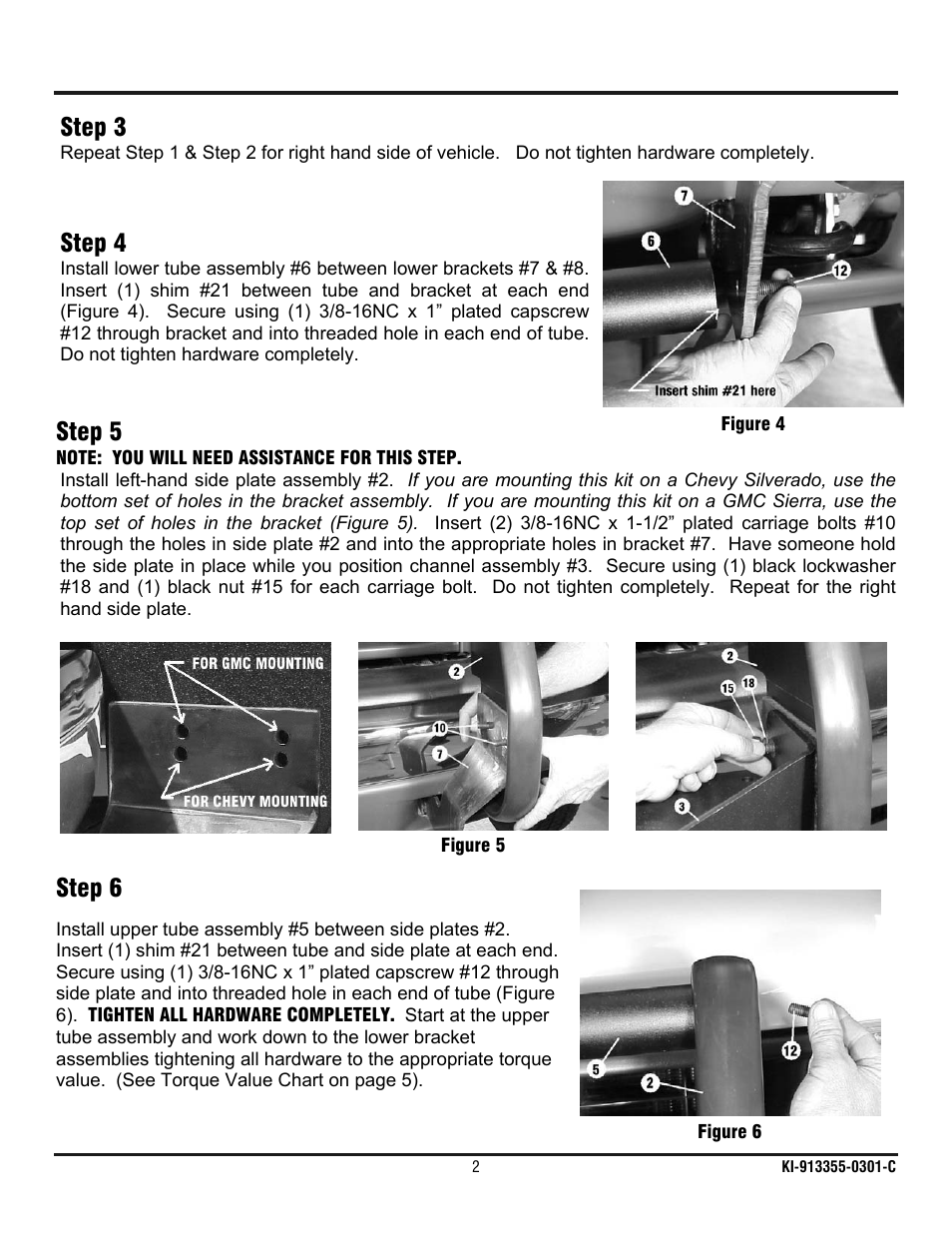 Step 3, Step 4, Step 5 | Step 6 | Ramsey Winch CHEVY WRAPAROUND KIT 295361 User Manual | Page 3 / 7