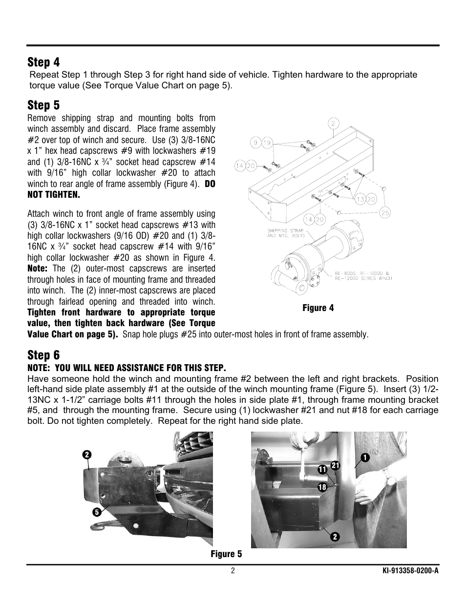 Step 4, Step 5, Step 6 | Ramsey Winch CHEVY WRAPAROUND KIT 295362 (RE WINCH) User Manual | Page 3 / 7
