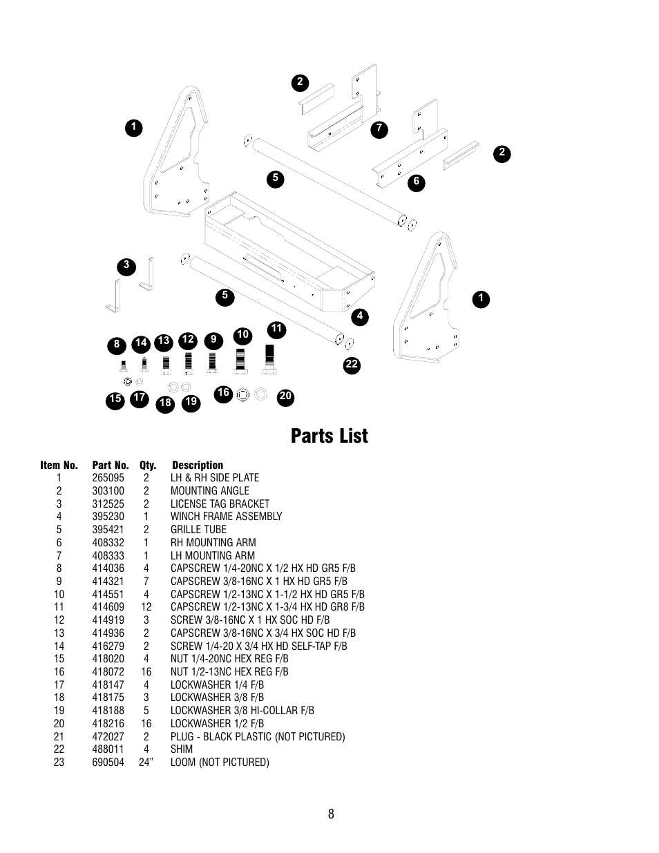 Parts list | Ramsey Winch DODGE GRILL GUARD KIT 295370 (RE WINCH) User Manual | Page 8 / 8