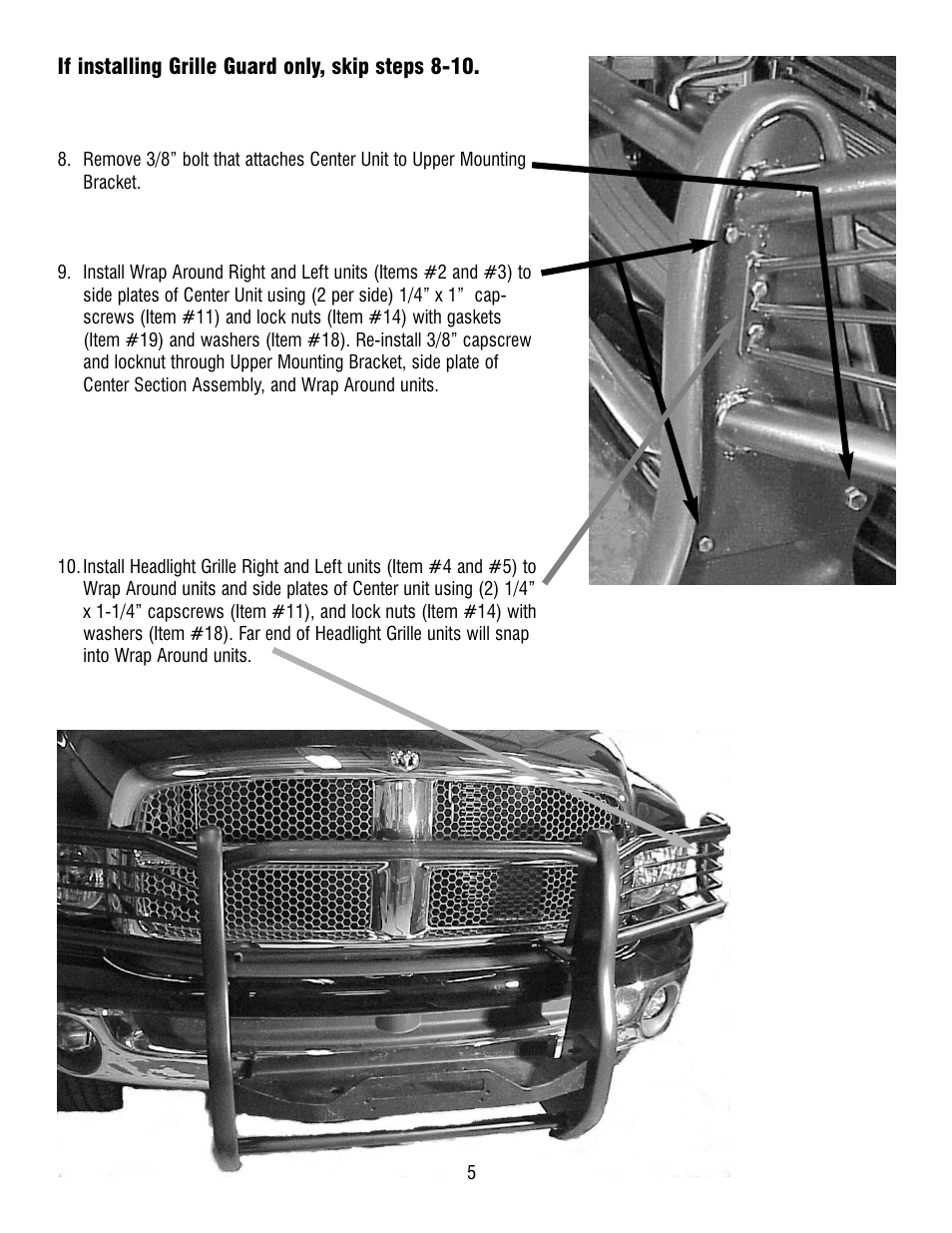 Ramsey Winch DODGE GRILL GUARD/WRAPAROUND KITS 295938 & 295939 User Manual | Page 5 / 8