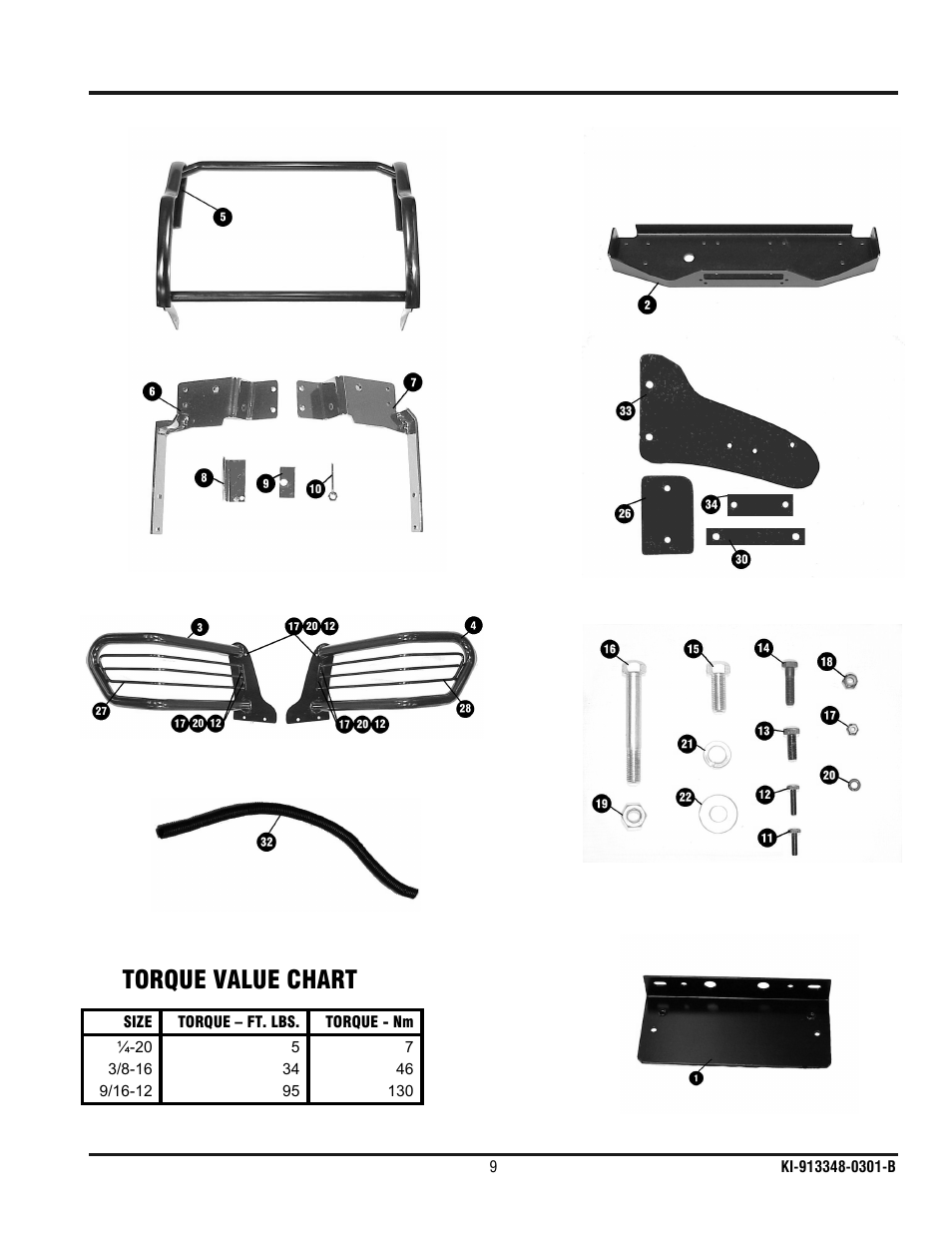 Torque value chart | Ramsey Winch FORD WRAPAROUND KIT 295918 User Manual | Page 10 / 10