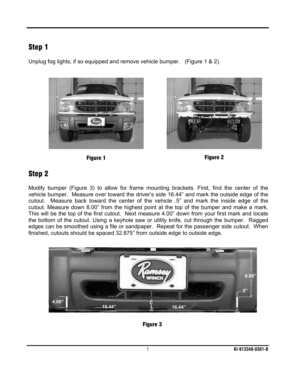 Step 1, Step 2 | Ramsey Winch FORD WRAPAROUND KIT 295918 User Manual | Page 2 / 10